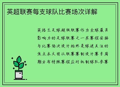 英超联赛每支球队比赛场次详解