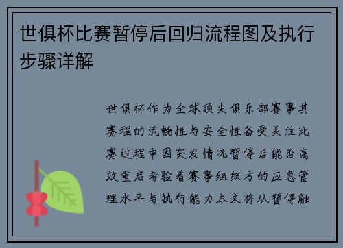 世俱杯比赛暂停后回归流程图及执行步骤详解